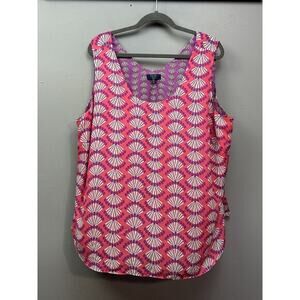 Kaari Blue Top Womens 3X Pink Purple Sleeveless Blouse Bow Back Geometric‎ Print